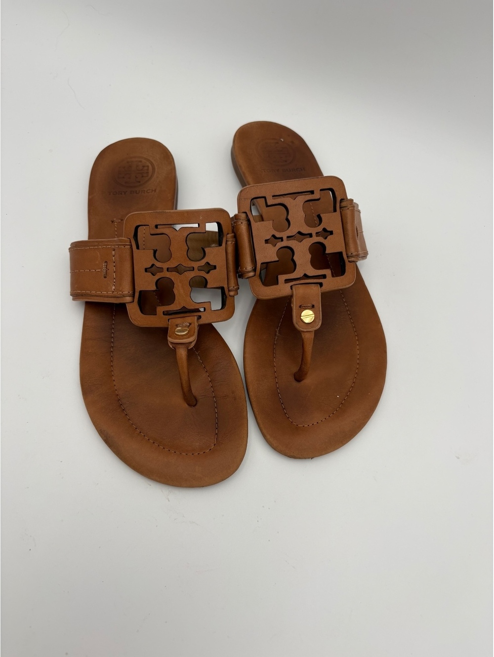 Tory Burch $248 Woman’s 7M Brown Leather Thong Sandals with Logo Accent Size 7M